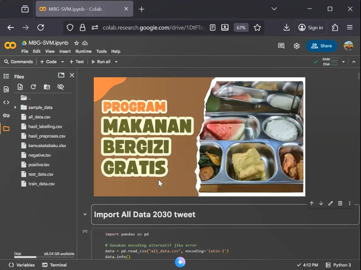 Source Code Sentimen Analisis tentang MBG dengan SVM